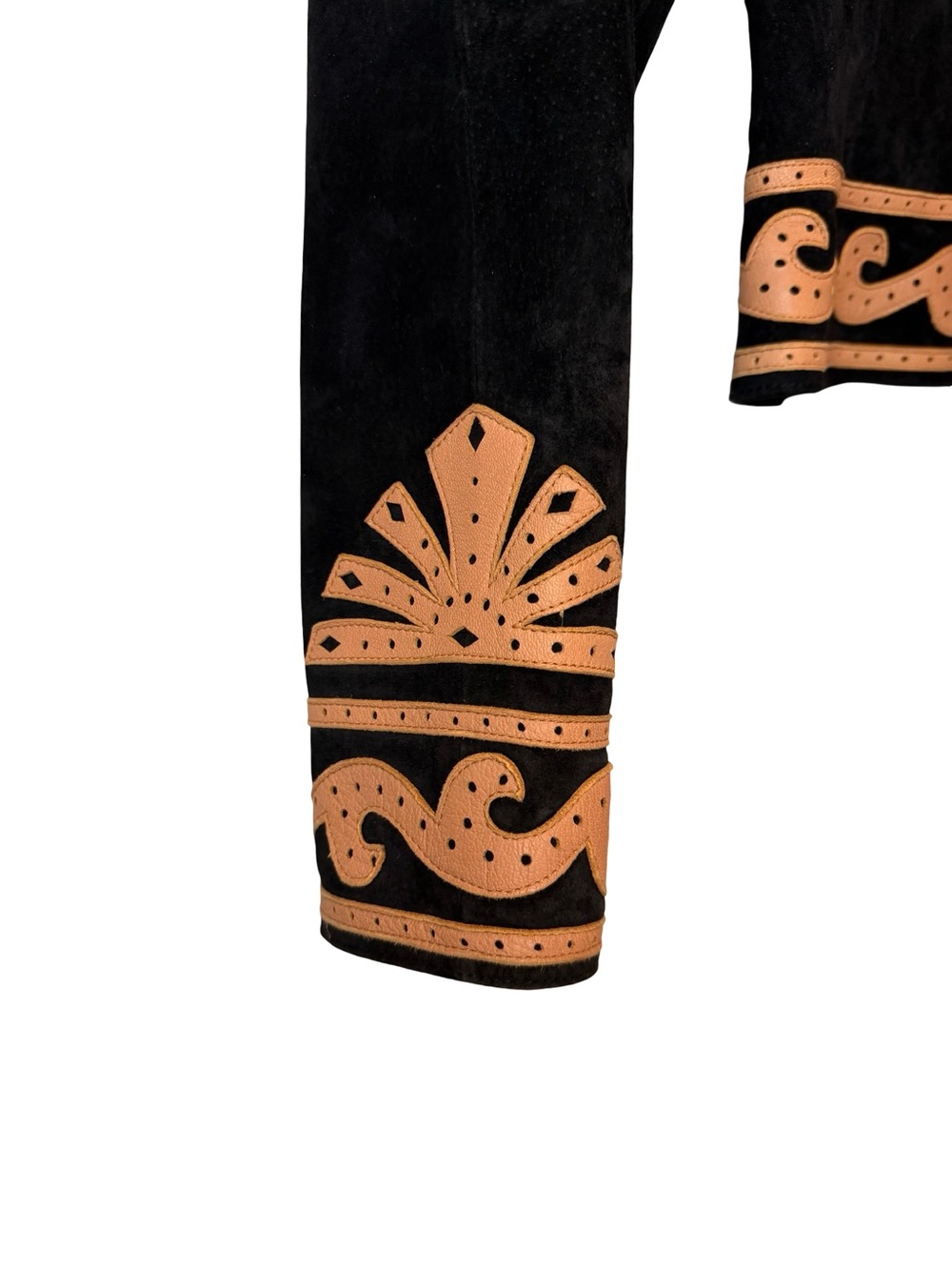Cripple Creek Black Suede Leather Jacket XS Western Tooled Trim Southwestern Y2K - Picture 5 of 8